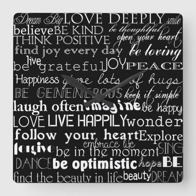 Inspirational Words Square Wall Clock (Front)