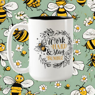 Inspirational work bee add monogram Two-Tone coffee mug