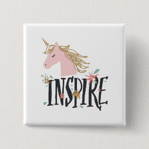 Inspire   Gold Mane Unicorn 2 Inch Square Button