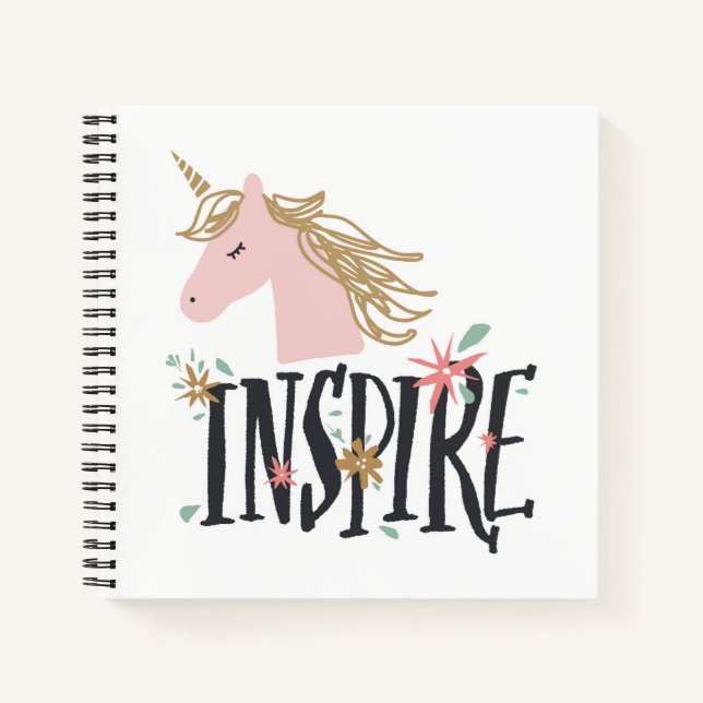 Inspire | Gold Mane Unicorn Notebook (Front)