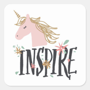 Inspire   Gold Mane Unicorn Square Sticker