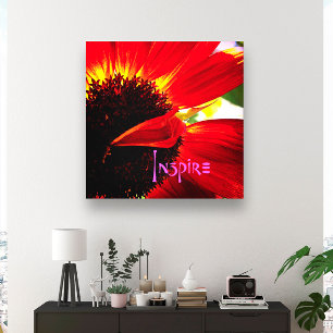“Inspire” Quote Red Orange Daisy Close-up Phot Canvas Print