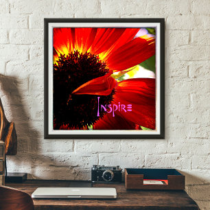 “Inspire” Quote Red Orange Daisy Close-up Phot Poster