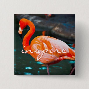Inspire Script Pink Flamingo Photo Modern Stylish 2 Inch Square Button