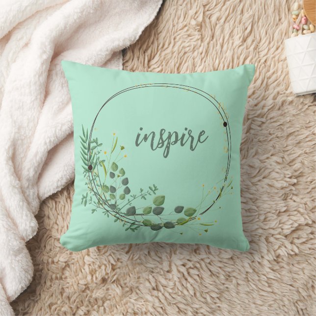 Inspire With Floral Botanical Frame Throw Pillow (Blanket)