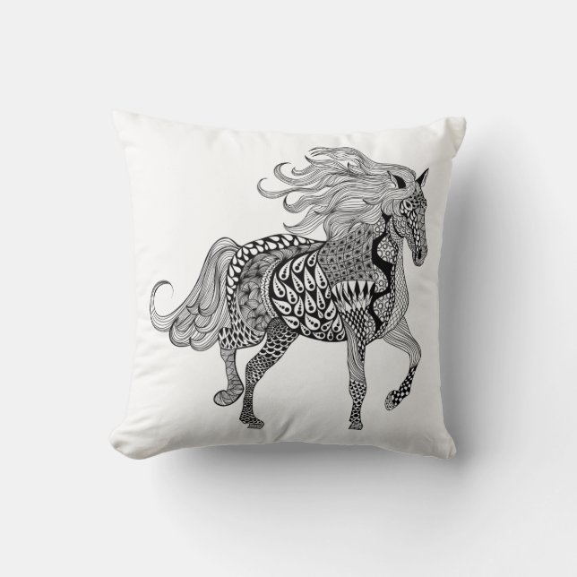 Inspired Black Horse Throw Pillow (Front)
