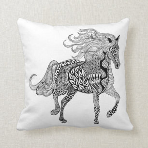 Inspired Black Horse Throw Pillow