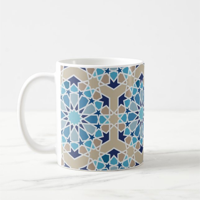 Inspired by Arabic Tiles Beige and Blue Coffee Mug (Left)