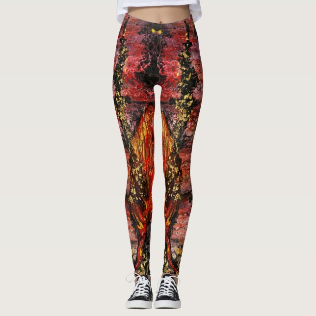 Inspired by California's Fires  red gold fiery Leggings (Front)