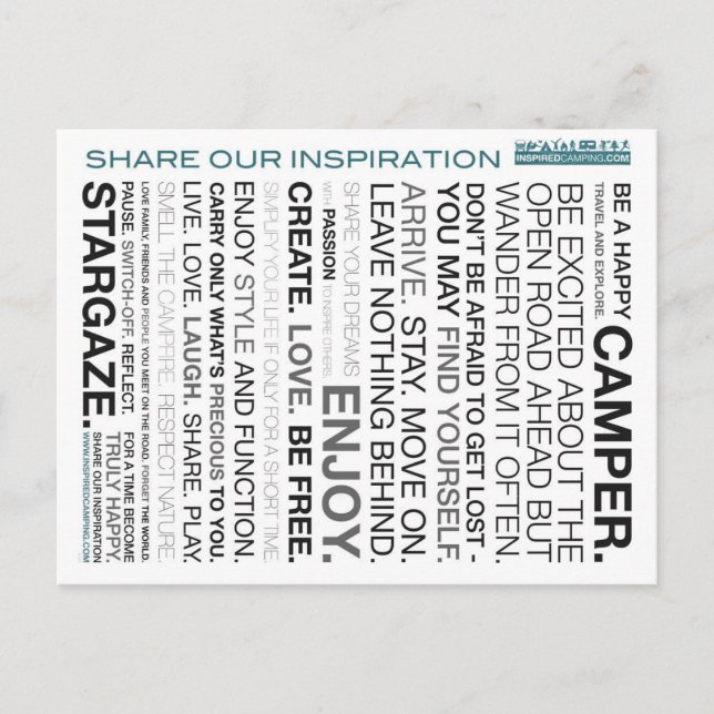 Inspired Camping Mantra Postcards (Front)