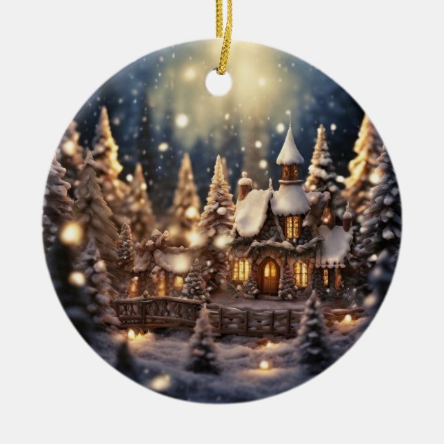  Inspired Christmas Themed Fairy-Tale Castle  Ceramic Ornament (Front)