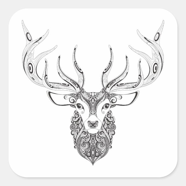 Inspired Deer Horned Head Square Sticker (Front)