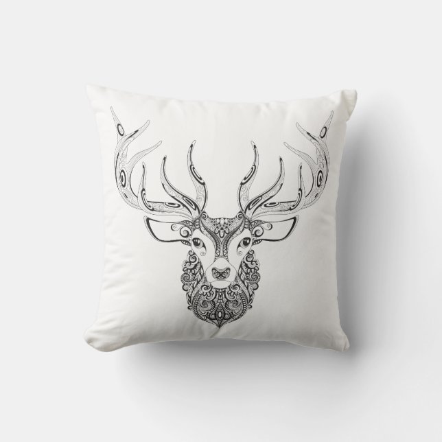 Inspired Deer Horned Head Throw Pillow (Front)
