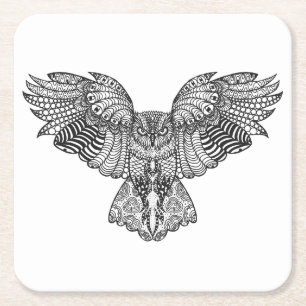 Inspired Eagle Owl Square Paper Coaster