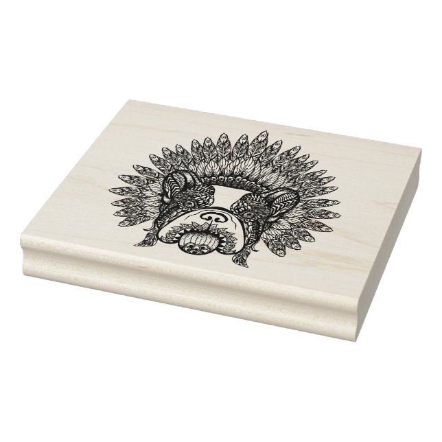 Inspired French Bulldog In War Bonnet Rubber Stamp (Stamp)