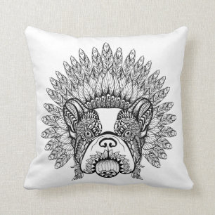 Inspired French Bulldog In War Bonnet Throw Pillow