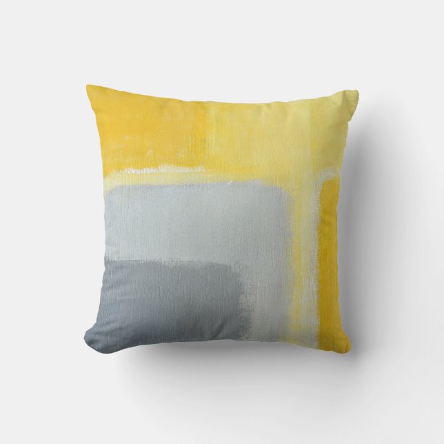 'Inspired' Grey and Yellow Abstract Art Throw Pillow (Front)