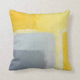 'Inspired' Grey and Yellow Abstract Art Throw Pillow
