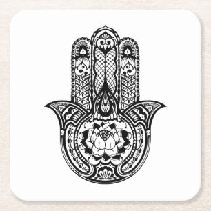Inspired Hamsa Symbol Square Paper Coaster