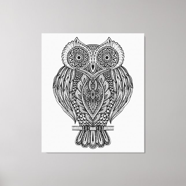 Inspired Hand Drawn Ornate Owl 6 Canvas Print (Front)