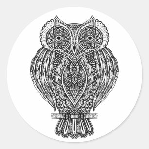 Inspired Hand Drawn Ornate Owl Classic Round Sticker
