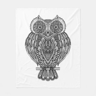 Inspired Hand Drawn Ornate Owl Fleece Blanket