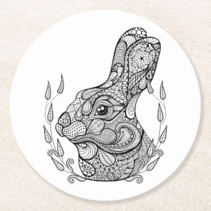 Inspired Head Of Rabbit In Wreath Round Paper Coaster
