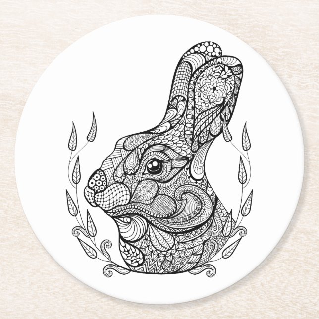 Inspired Head Of Rabbit In Wreath Round Paper Coaster (Front)