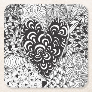 Inspired Heart Doodle Square Paper Coaster