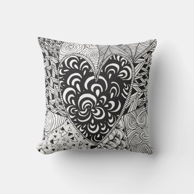 Inspired Heart Doodle Throw Pillow (Front)