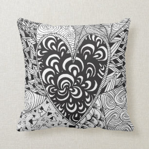 Inspired Heart Doodle Throw Pillow