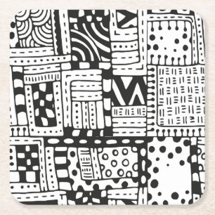 Inspired Indian Abstract Figures Square Paper Coaster
