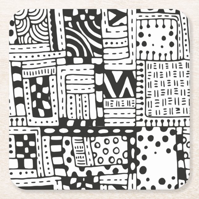 Inspired Indian Abstract Figures Square Paper Coaster (Front)