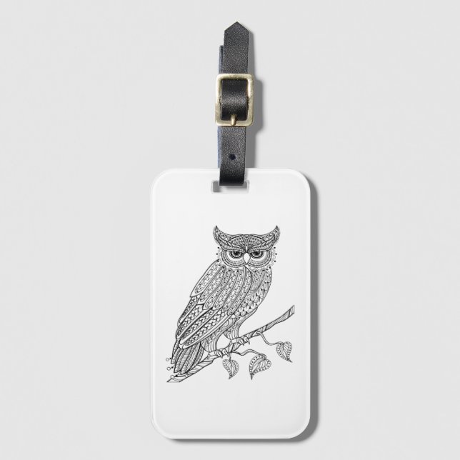 Inspired Magic Owl Sitting On Branch Luggage Tag (Front Vertical)