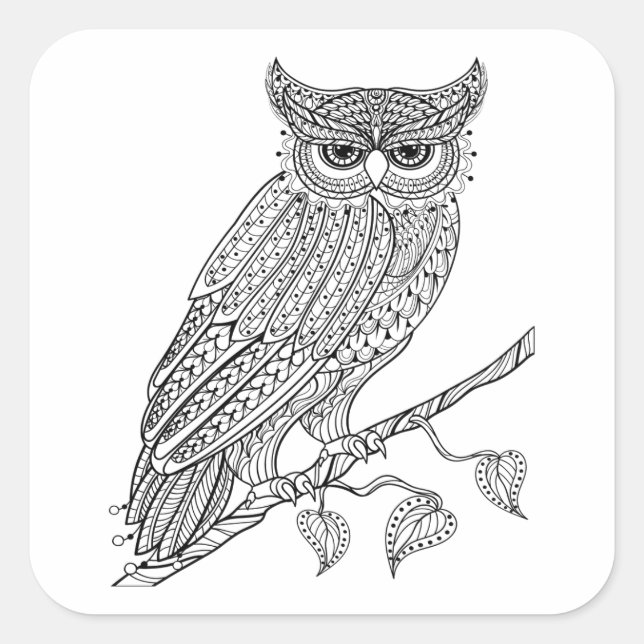 Inspired Magic Owl Sitting On Branch Square Sticker (Front)