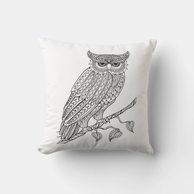 Inspired Magic Owl Sitting On Branch Throw Pillow (Front)