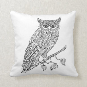 Inspired Magic Owl Sitting On Branch Throw Pillow