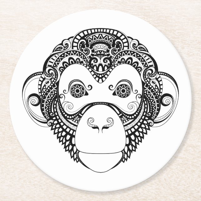 Inspired Monkey Design Round Paper Coaster (Front)