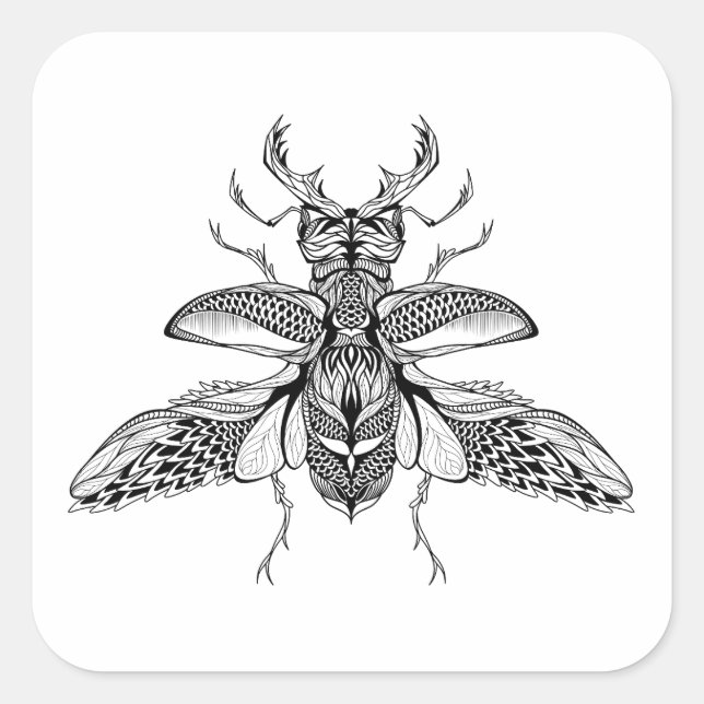 Inspired Psychedelic Stag-Beetle Square Sticker (Front)