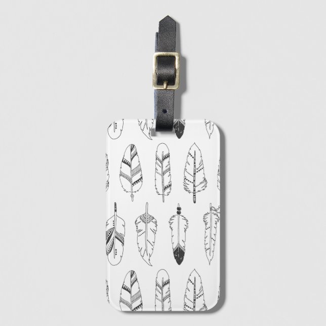Inspired Retro Feather Pattern Luggage Tag (Front Vertical)