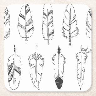 Inspired Retro Feather Pattern Square Paper Coaster