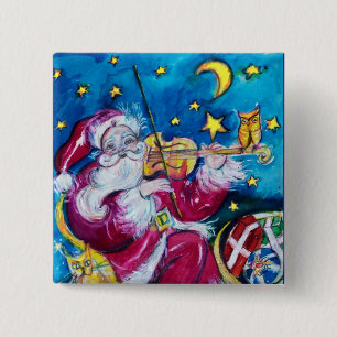 INSPIRED SANTA PLAYING VIOLIN 2 INCH SQUARE BUTTON