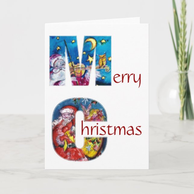 INSPIRED SANTA  WITH CHRISTMAS GIFTS MONOGRAM HOLIDAY CARD (Front)