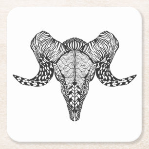 Inspired Sheep Skull Square Paper Coaster
