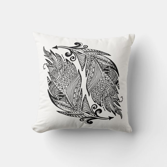 Inspired Sketch Of Feathers Throw Pillow (Front)