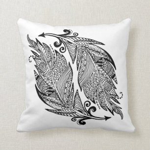 Inspired Sketch Of Feathers Throw Pillow