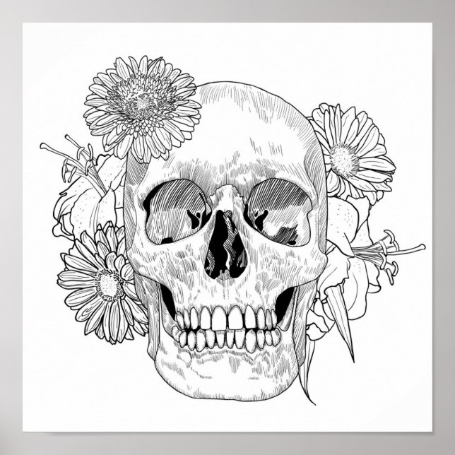 Inspired Skull And Flowers 2 Poster (Front)
