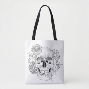Inspired Skull And Flowers 2 Tote Bag