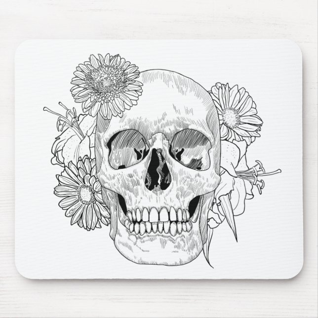 Inspired Skull And Flowers Mouse Pad (Front)