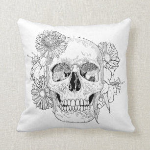 Inspired Skull And Flowers Throw Pillow